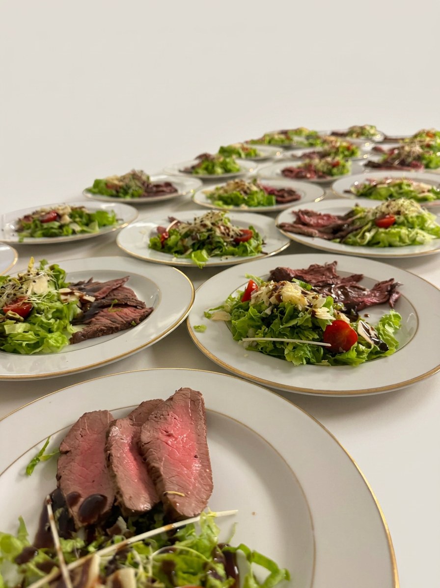 Assiette de salade et bœuf tranché, sauce balsamique — Meddah Traiteur
